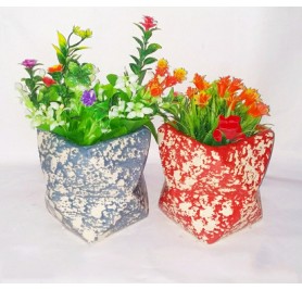 Pair Of Fabric Style Ceramic Pots